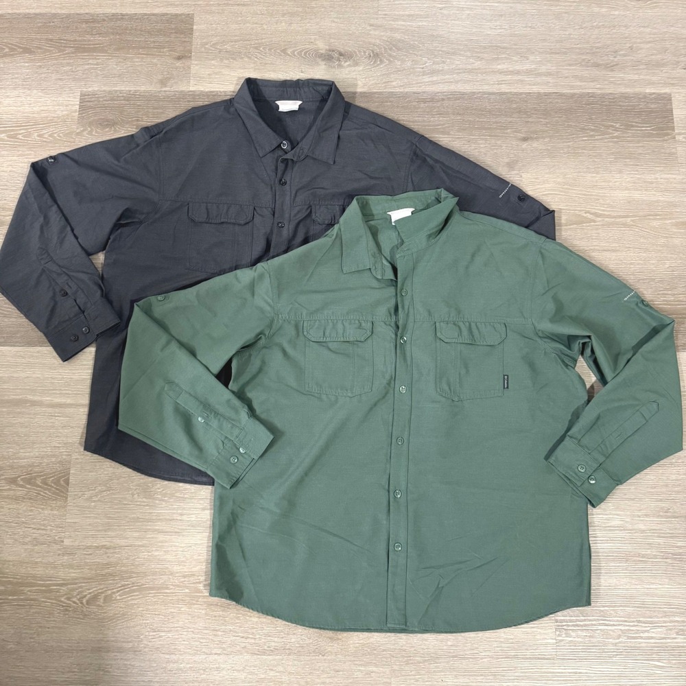 Lot 2 Columbia Silver Ridge Lite Shirt Mens XXL Green Black XM7410 Hiking